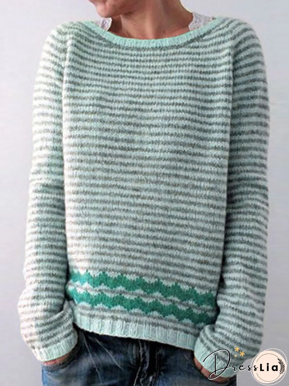 Casual Striped Crew Neck Long Sleeve Sweater