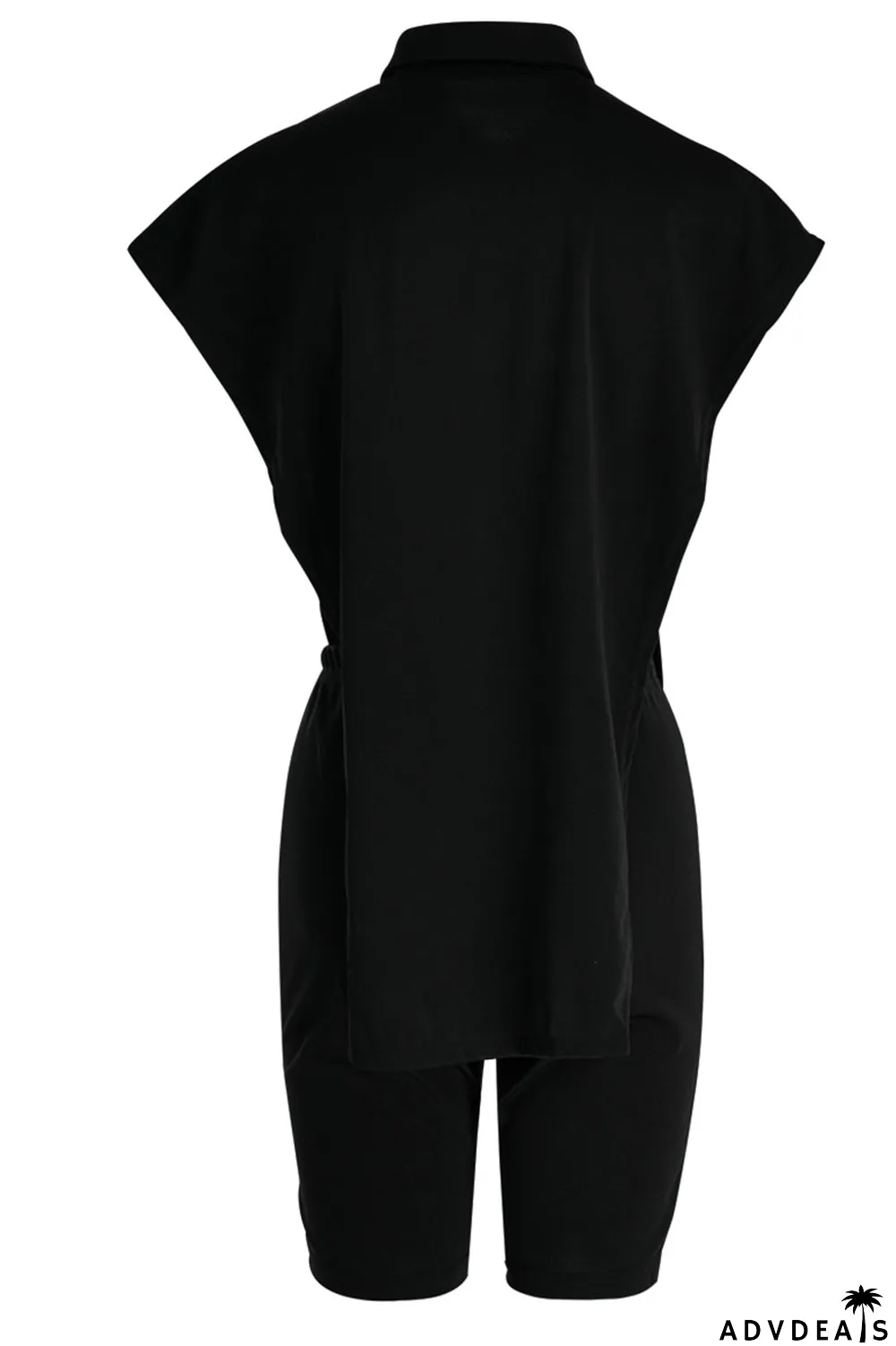 Green Sexy Street Solid Split Joint Buckle Asymmetrical Turndown Collar Sleeveless Two Pieces