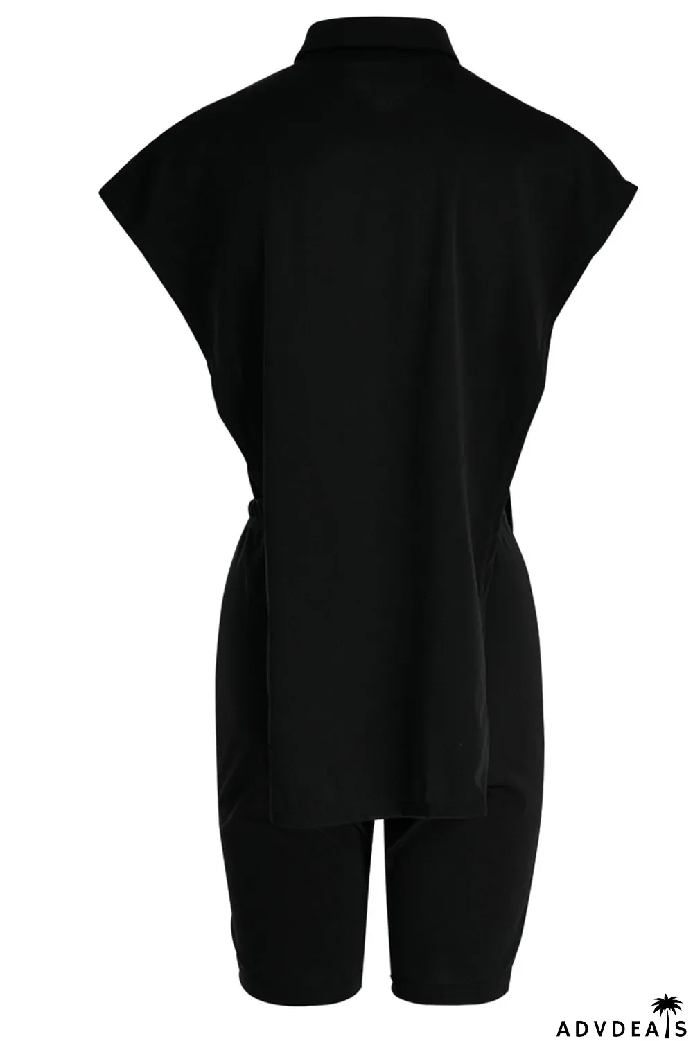 Green Sexy Street Solid Split Joint Buckle Asymmetrical Turndown Collar Sleeveless Two Pieces