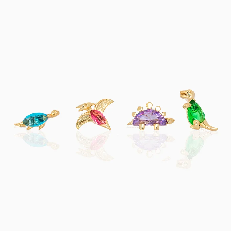 Tinyname® 18k Gold Plated Dino-Mite Stud Set Dinosaur Studs