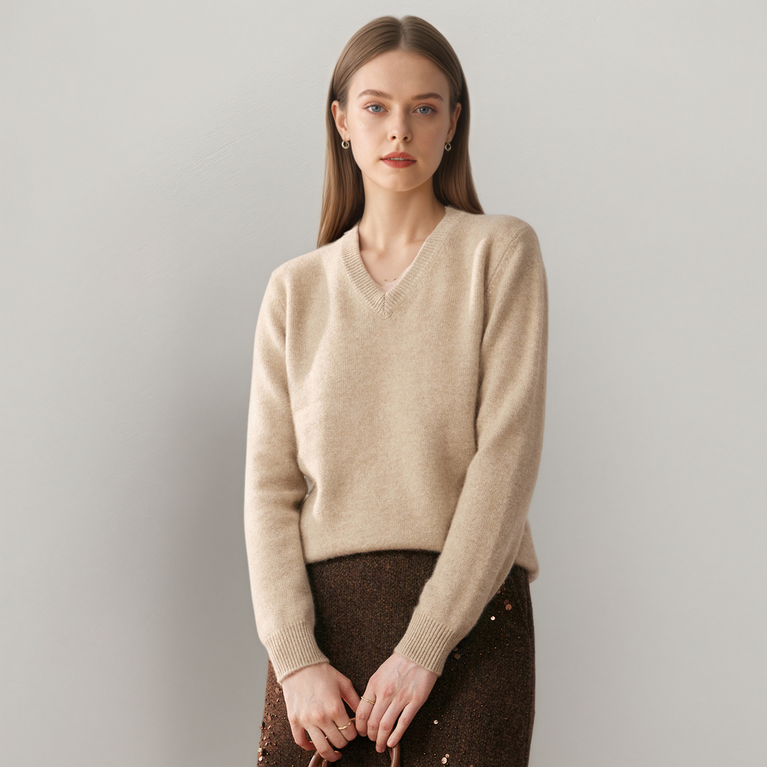 Women's V-Neck Cashmere Sweater | Versatile Layering Top REAL SILK LIFE
