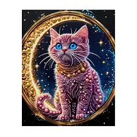 Gold Frame Purple Kitten - Pearls Painting