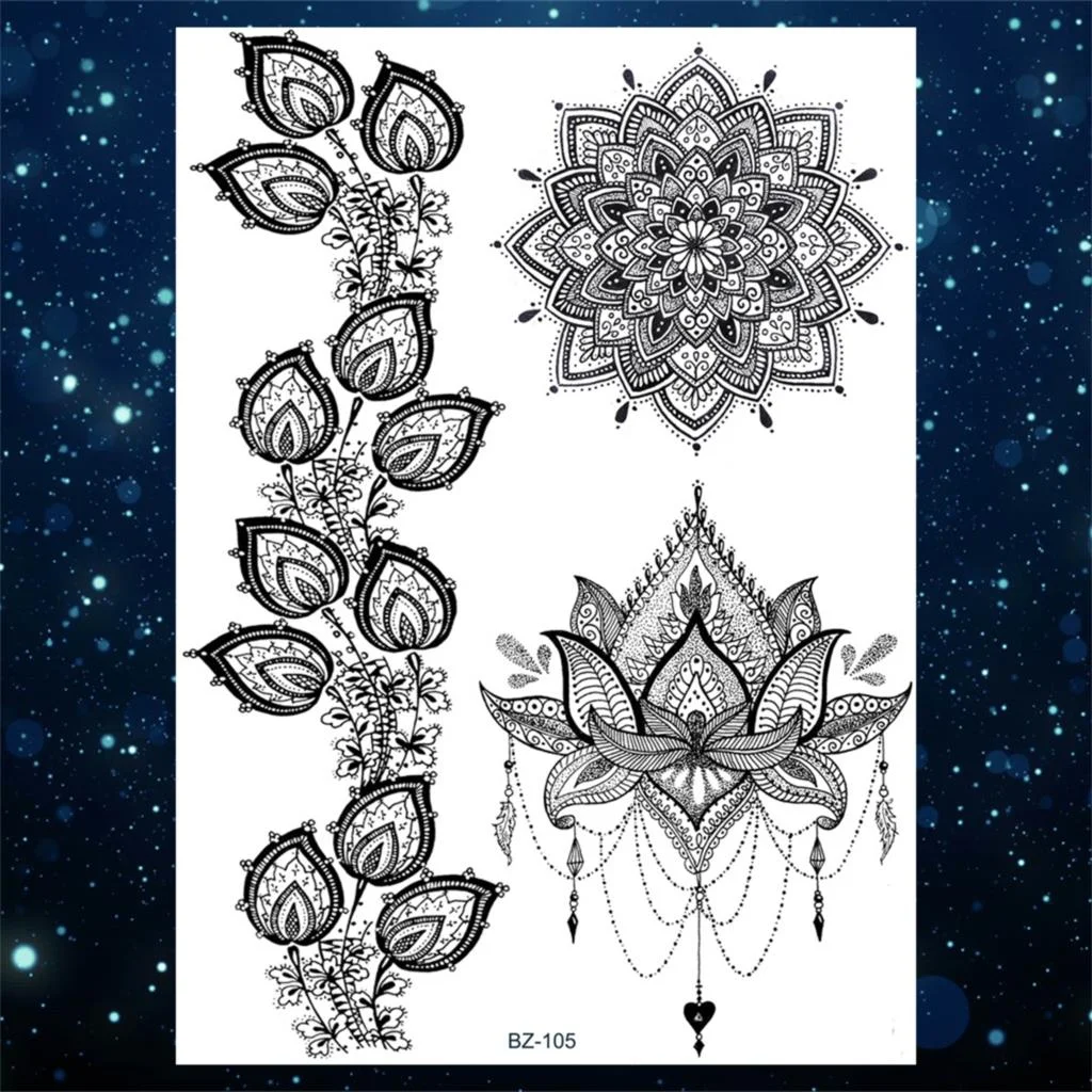 Sdrawing Henna Temporary Tattoos For Women Girls Feather Butterfly DreamCatcher Fake Gem Tattoo Sticker Chest Arm Tatoos Tribal
