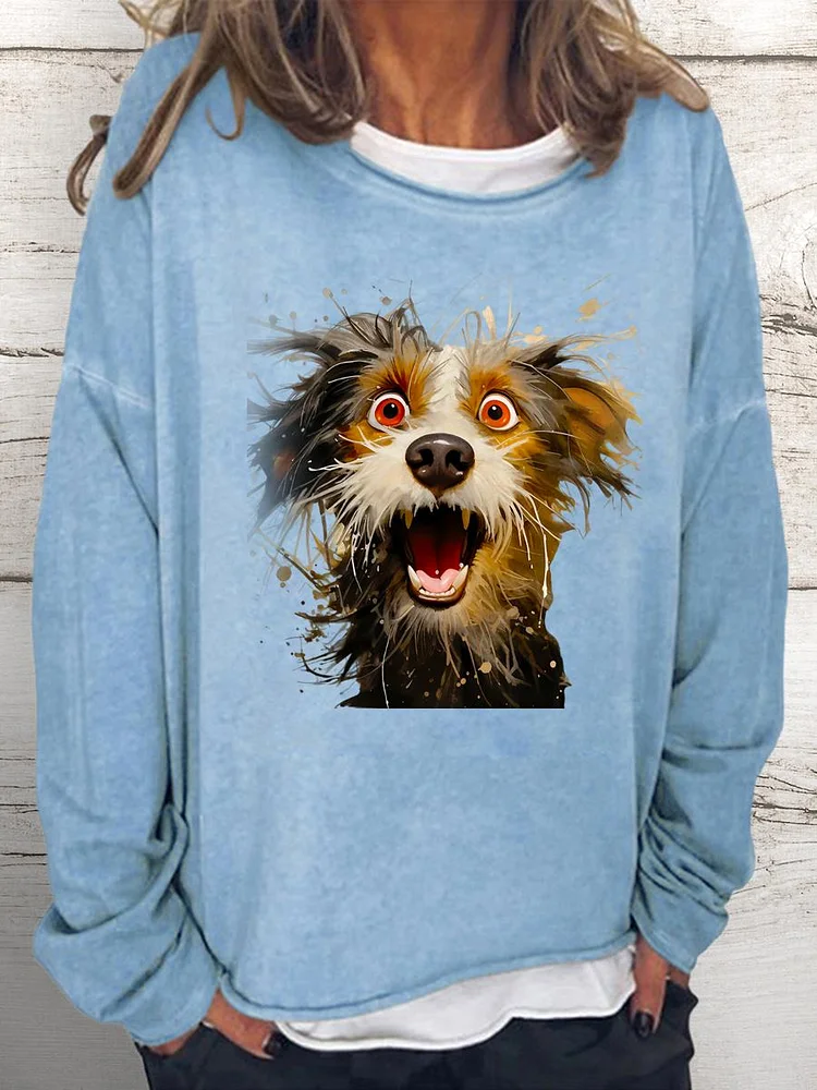 surprised dog Women Loose Sweatshirt-0024237