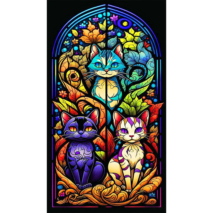 Full Round Drill Diamond Painting -Stained Glass Three Cats - 30*60cm