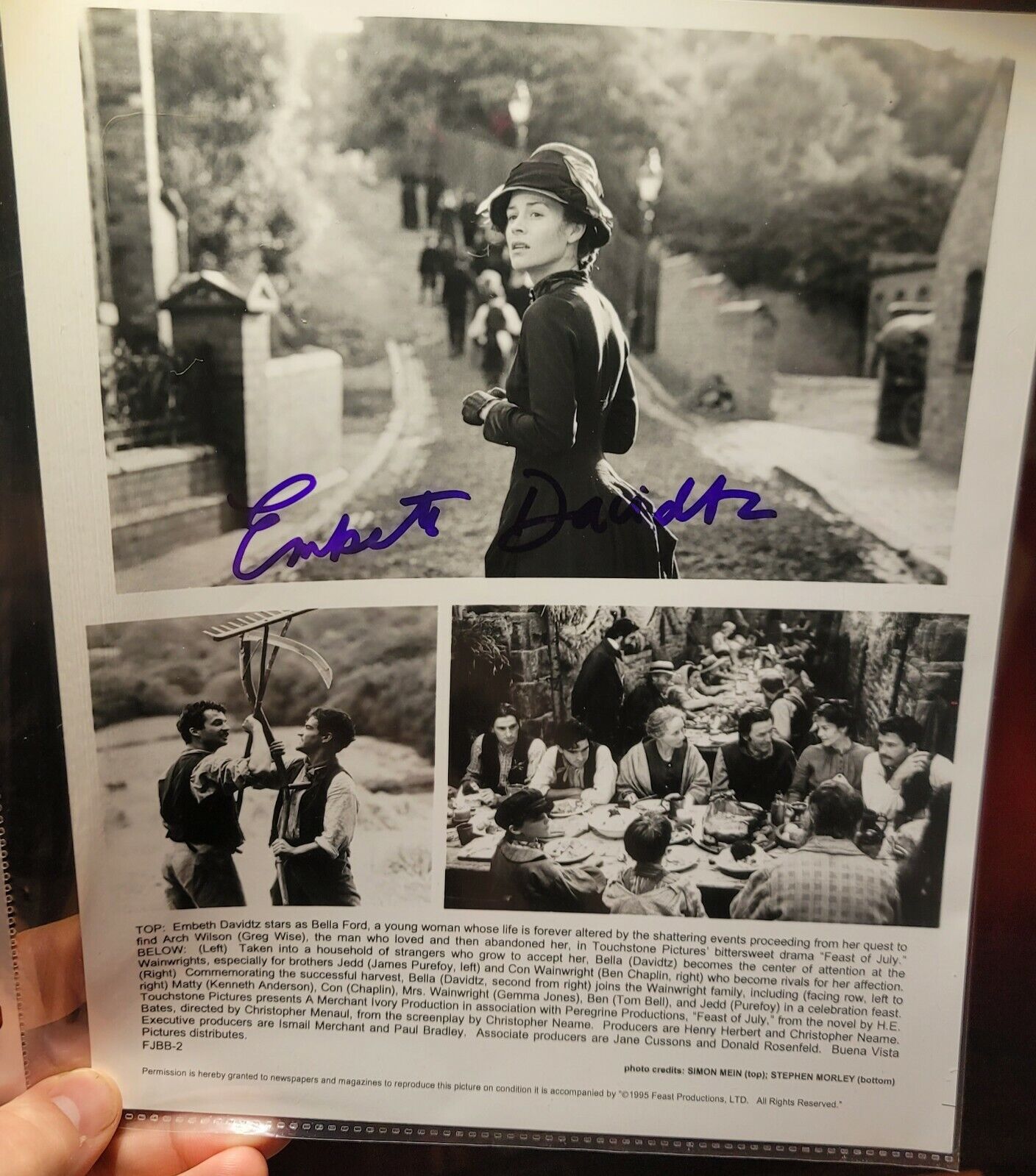 Embeth Davidtz Feast of July hand signed autographed 8x10 B&W Photo Poster painting