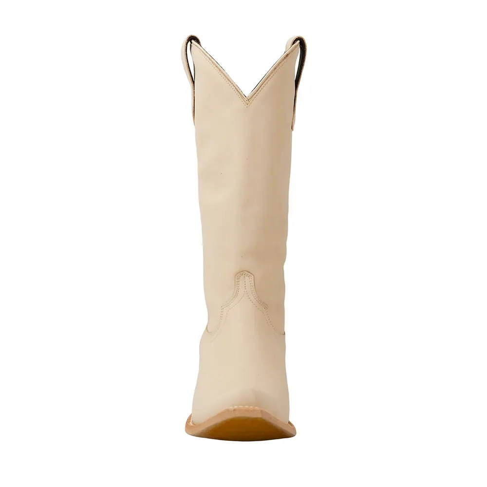 Women's Ivory Faux Leather Snip-Toe Casual Mid-Calf Cowgirl Boots