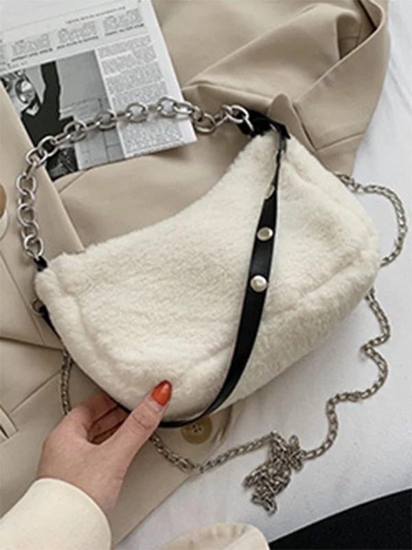 Stylish Original Solid Color Furry Chains Shoulder Bag