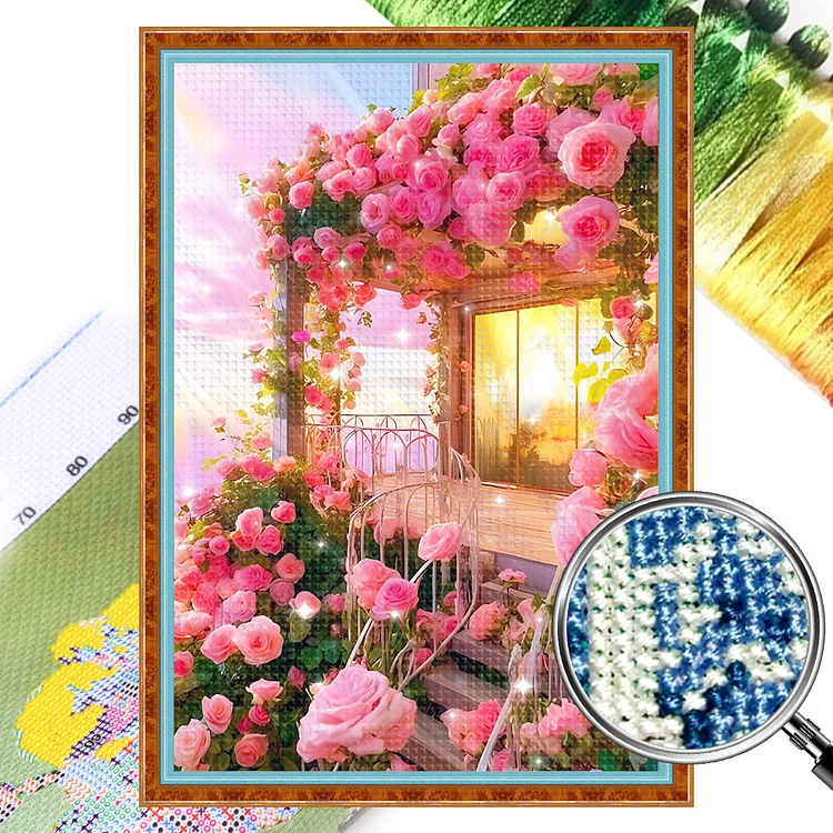 【Mona Lisa】Rose Courtyard (54*82cm) 11CT Stamped Cross Stitch gbfke