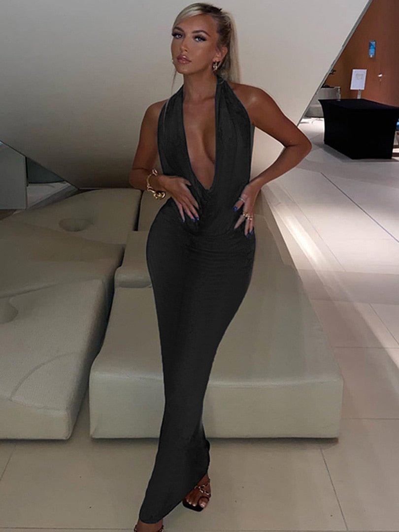 Dulzura Lace Up Halter Midi Dress Backless Bodycon Sexy Streetwear Party Elegant Club Festival Clothing 2021 Autumn Winter