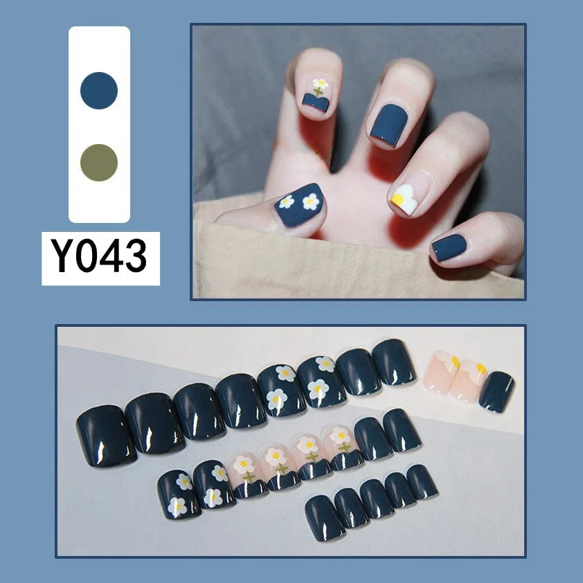 Fashion 24pc/set French Styel Press On False Nail Tips 10 Sizes Fake Nails Full Cover Nail Tips With Nail Adhesive Tab Sticker-Nail Inspo