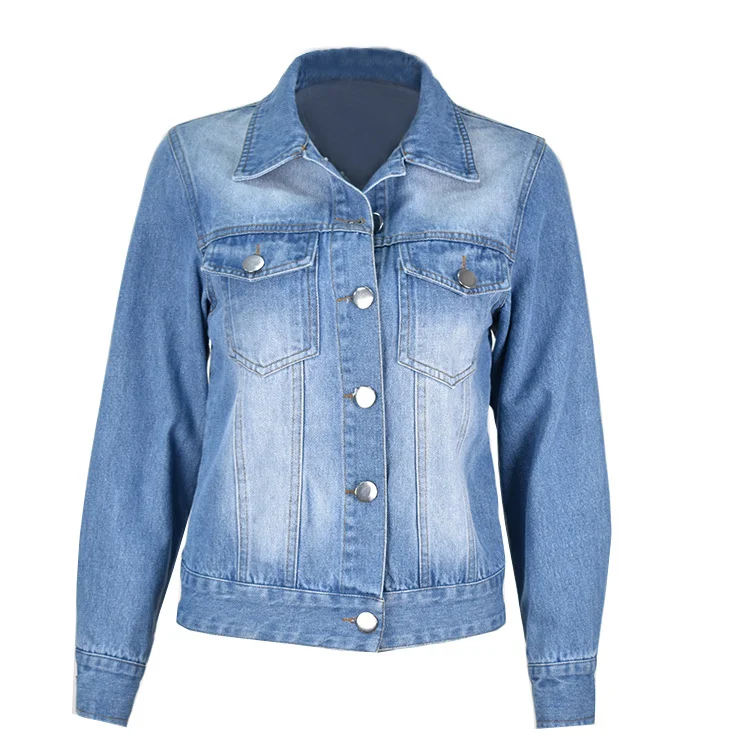 Womens Denim Jacket Lapel Light Wash Pocket Button Front Fashion Jacket