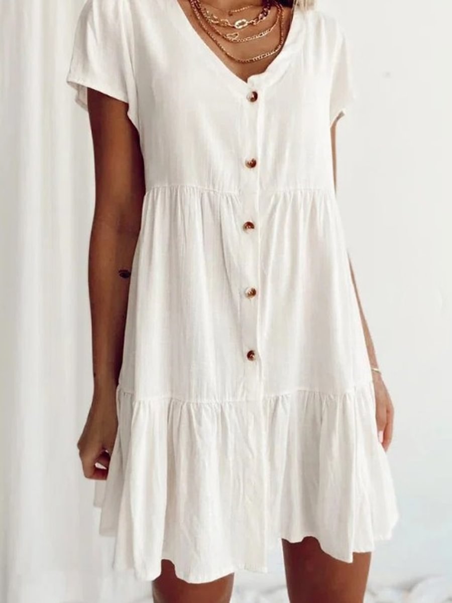 Cotton Linen Loose Solid Color Dress