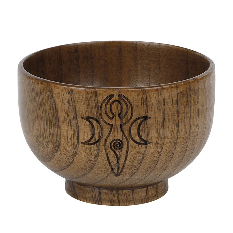 Olivenorma Engraved Pentagram Moon Phases Goddess Wooden Holy Bowl