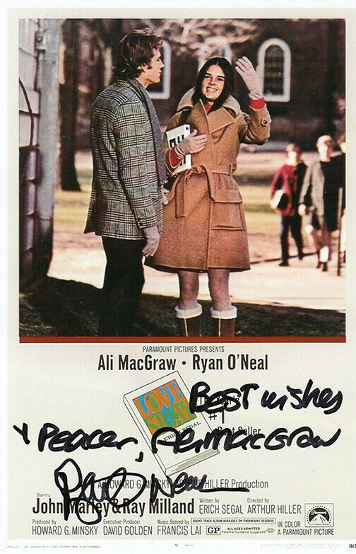 Ryan O'Neal & Ali MacGraw SIGNED 4x6 Love Story Movie Photo Poster painting #2 COA Autographed