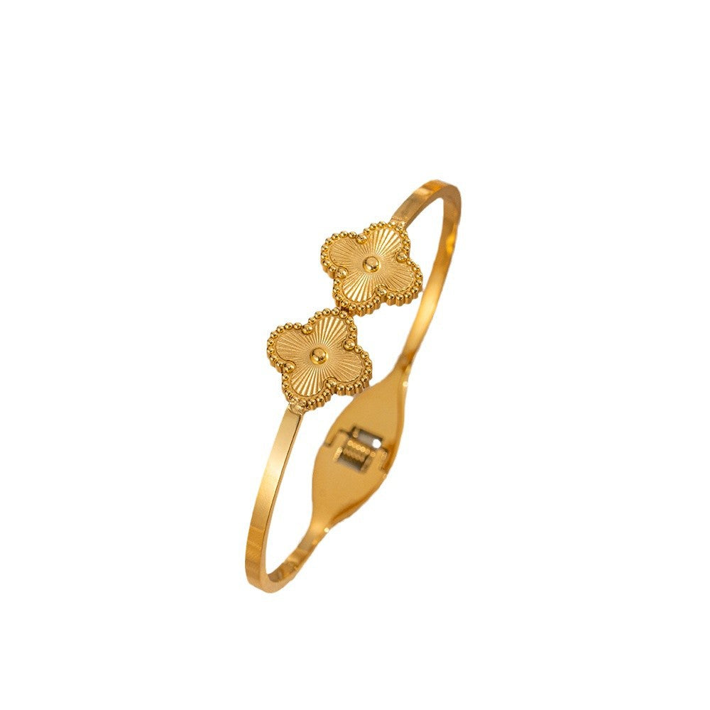Elastic Open Four-Leaf Flower Titanium Steel Bracelet Fashionable Female Ins Versatile Bracelet