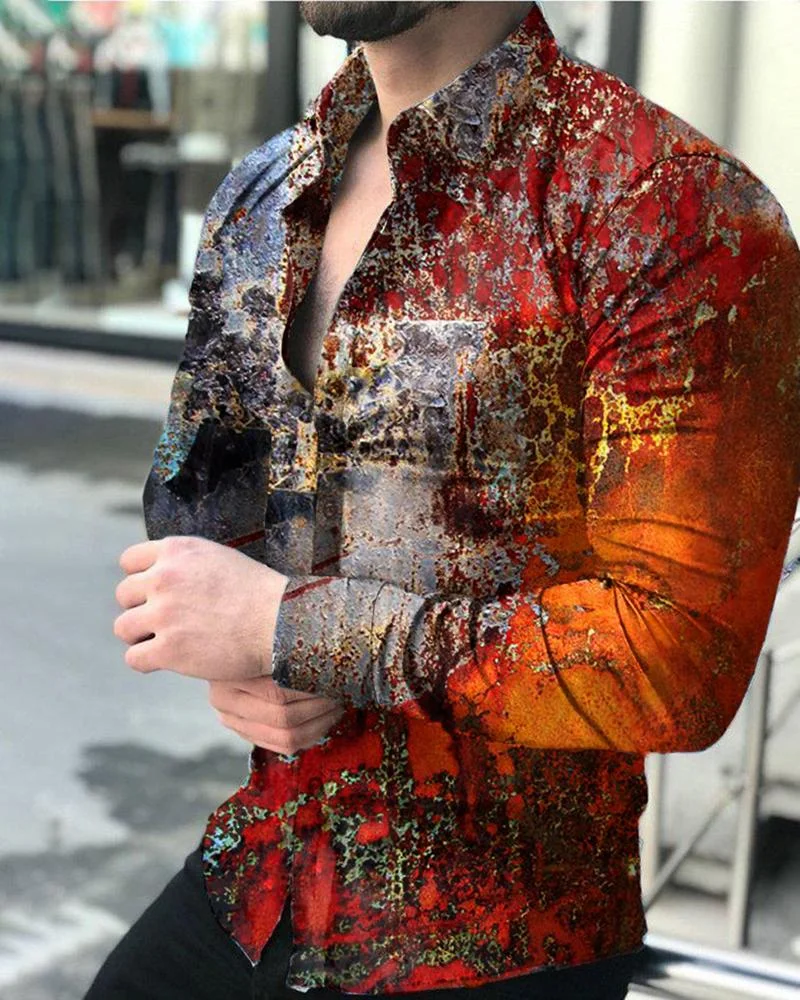 Men's Casual Printed Long-Sleeved Shirt07