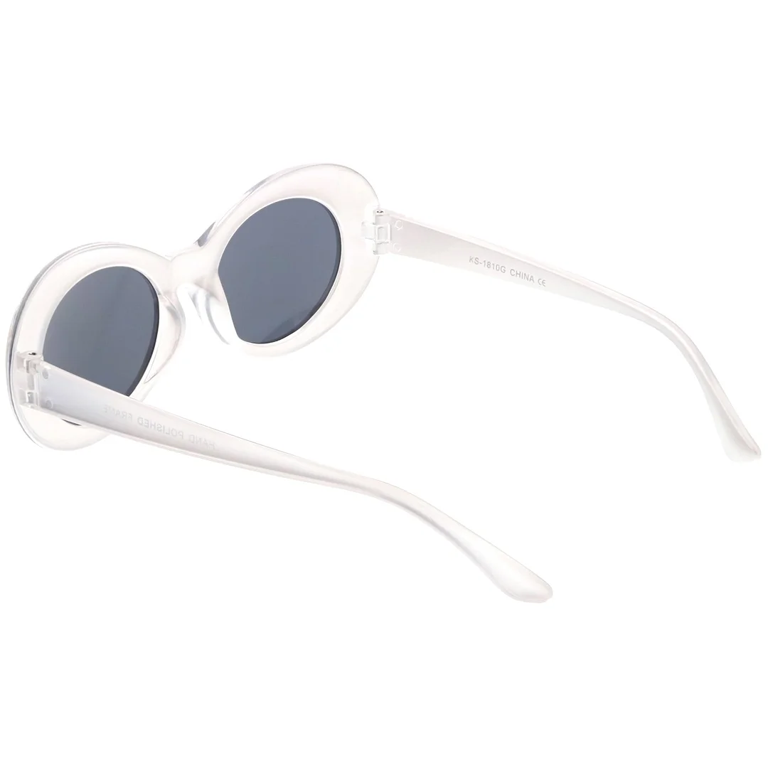 Retro Frosted Oval Sunglasse Tapered Arms Neutral Colored Lens 50mm