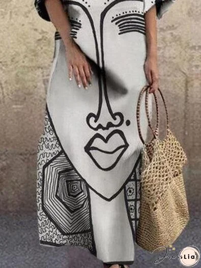 Loose Face Print V-neck Dress