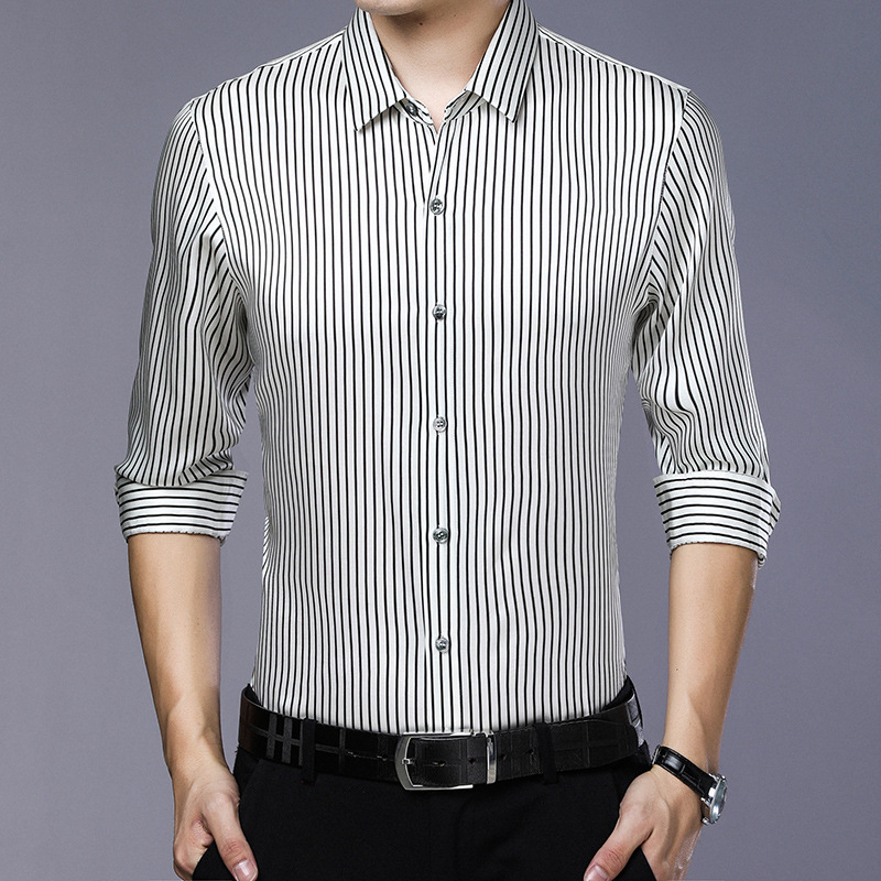 Striped Long Sleeves Silk Shirt For Mens