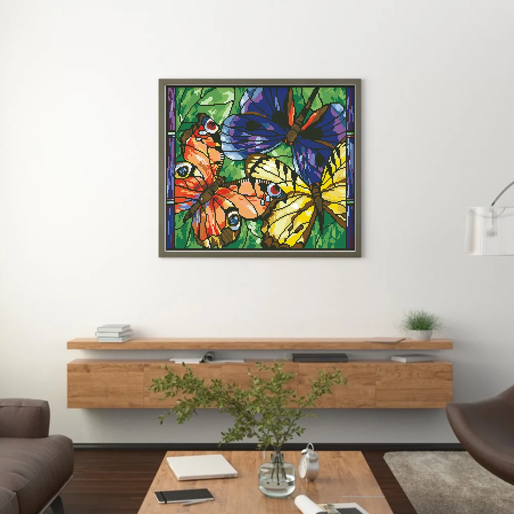 9CT Full Stamped Cross Stitch Bead Embroidery- Butterfly(Canvas|46*40CM)