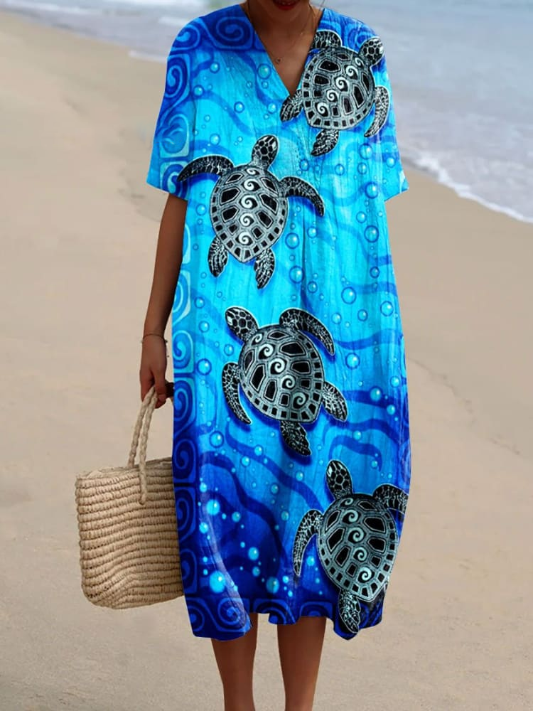 Womens Artistic Turtle Pattern Print Flowy Dress