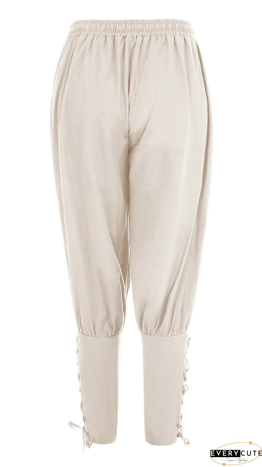 Pure Color High Waist Pockets Casual Lace up Pants