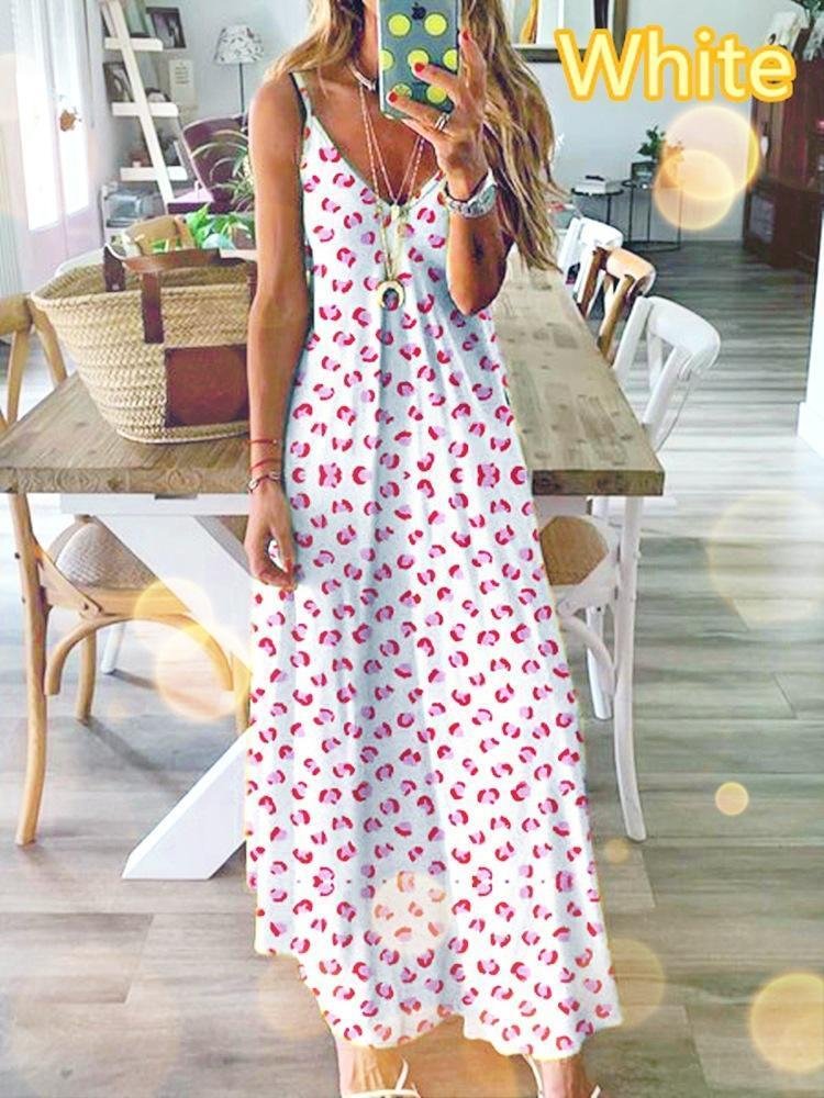 Women's Sleeveless V-neck Floral Printed Maxi Slip Dress