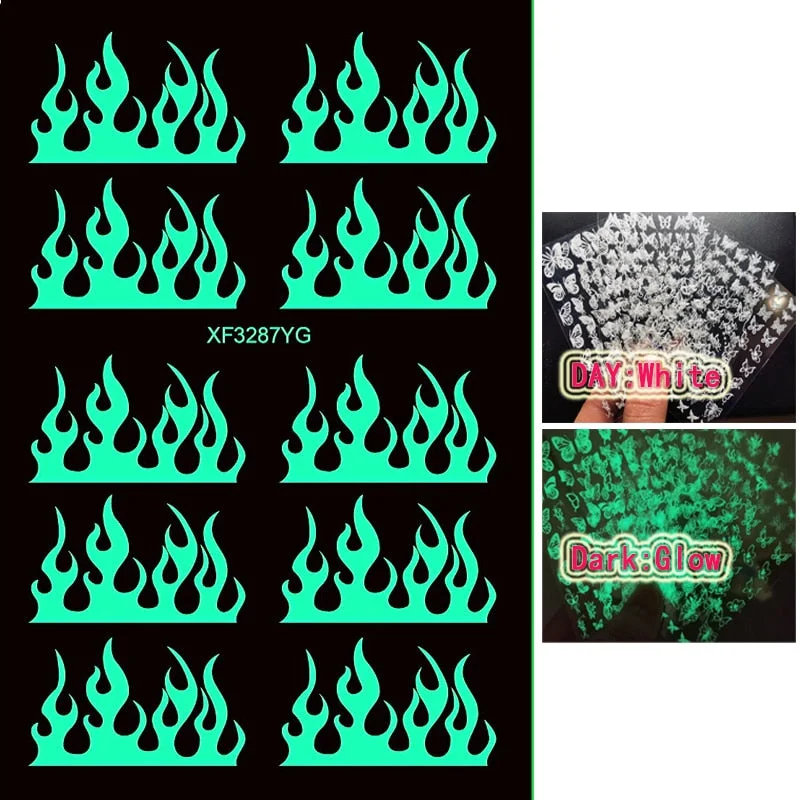 New Arrive Nail Art Sticker Decal Decoration Glow In Dark Butterfly Nail Stickes Back Glue Moon Manicure Sticker on Nails Design