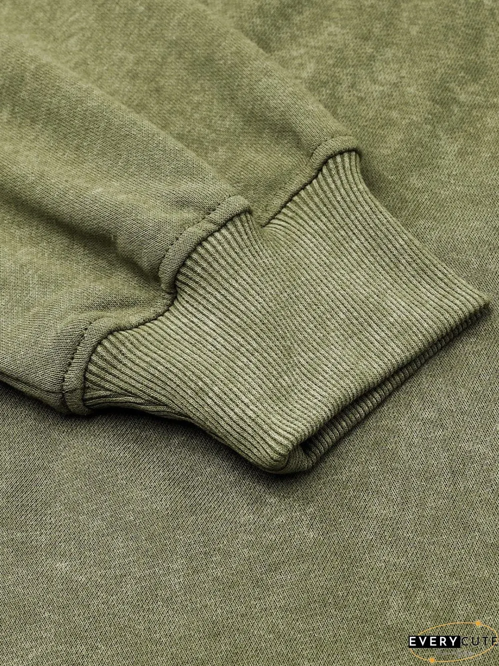 Green Vintage Drop Shoulder Round Neck Pullover Sweatshirt