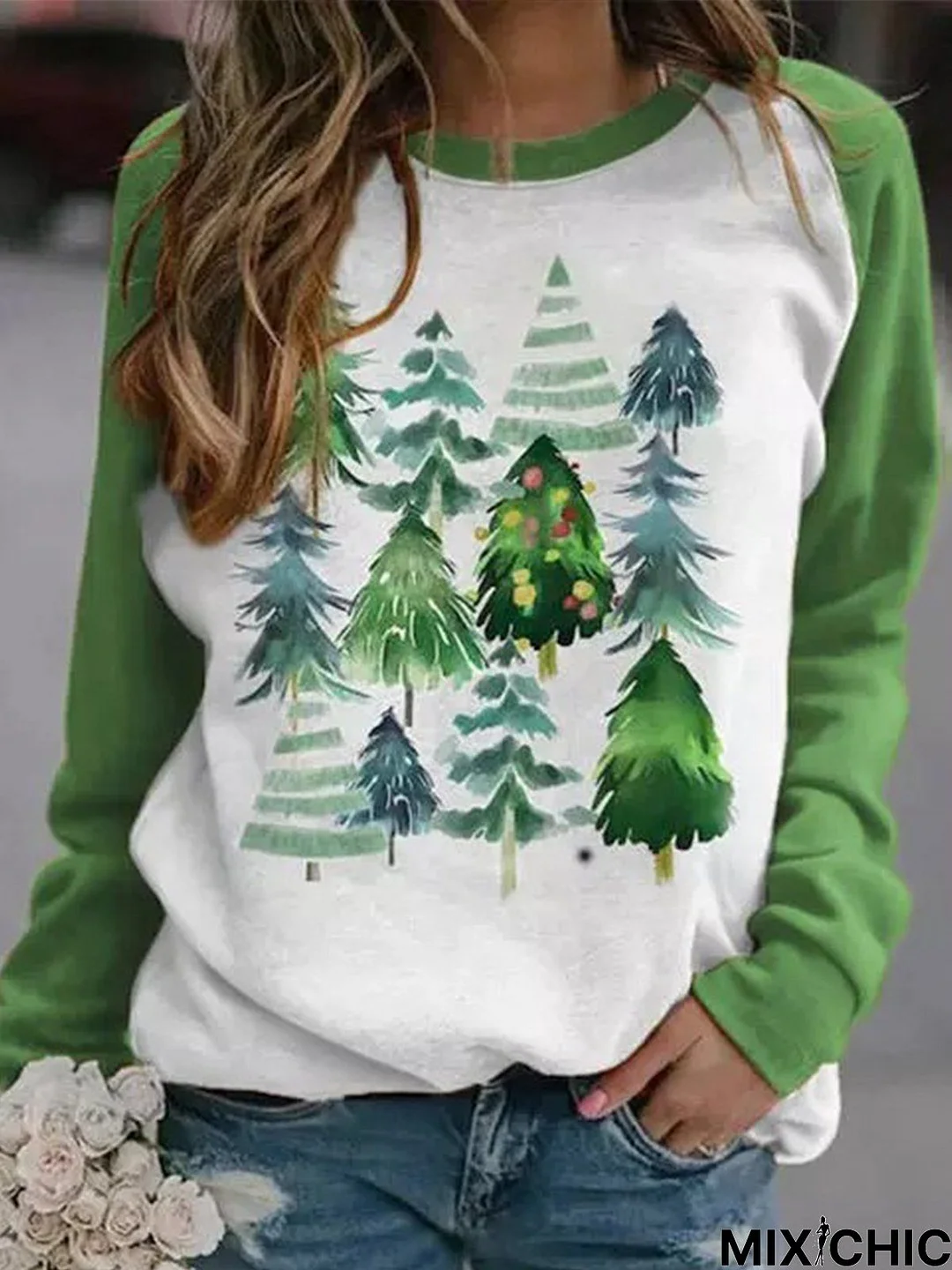 Christmas Casual Crew Neck Long sleeve Loose Sweatshirt