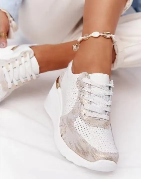 New Women Sneakers Lace-Up Wedge Sports Shoes Women's Vulcanized Shoes Casual Platform Ladies Sneakers Comfy Females Shoes