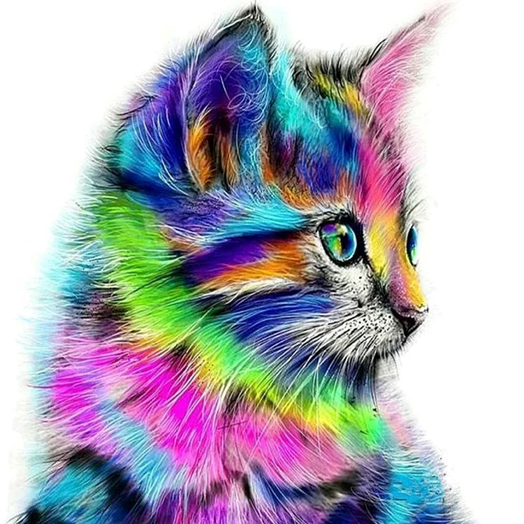 Colorful Cat - Round Drill Diamond Painting - 30x30cm(Canvas)