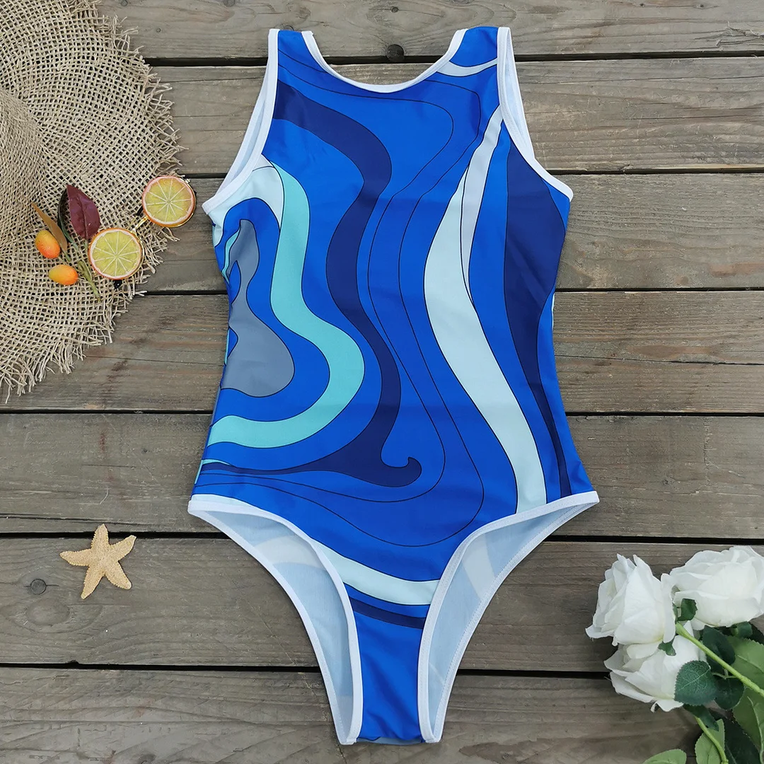 Uveng Swimsuit2025 New Conjoined Bikini Personality Abstract Print Swimsuit Women Sleeveless