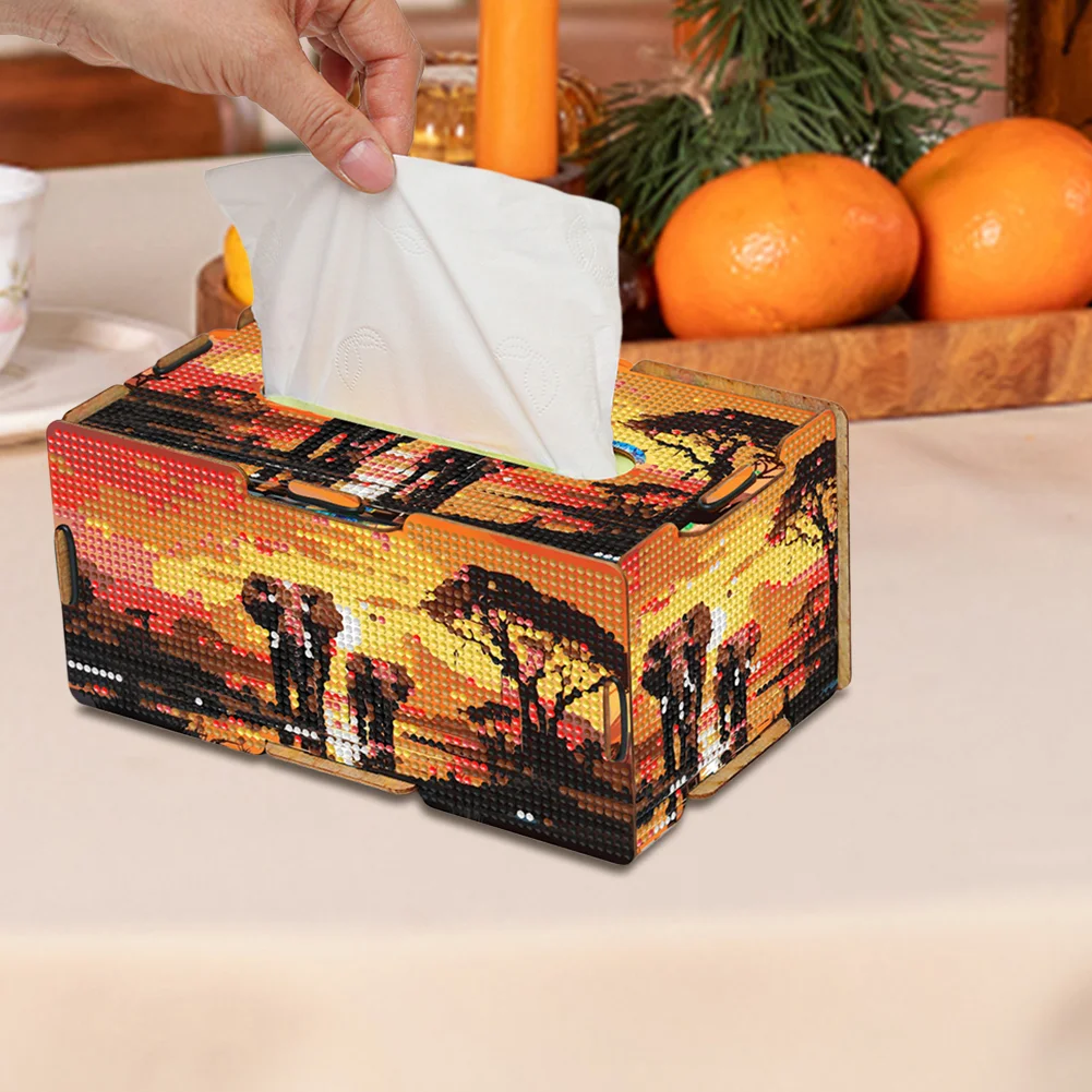 Diamond Painting Tissue Box Kits Decorative Rhinestone Craft Kit (Elephant)
