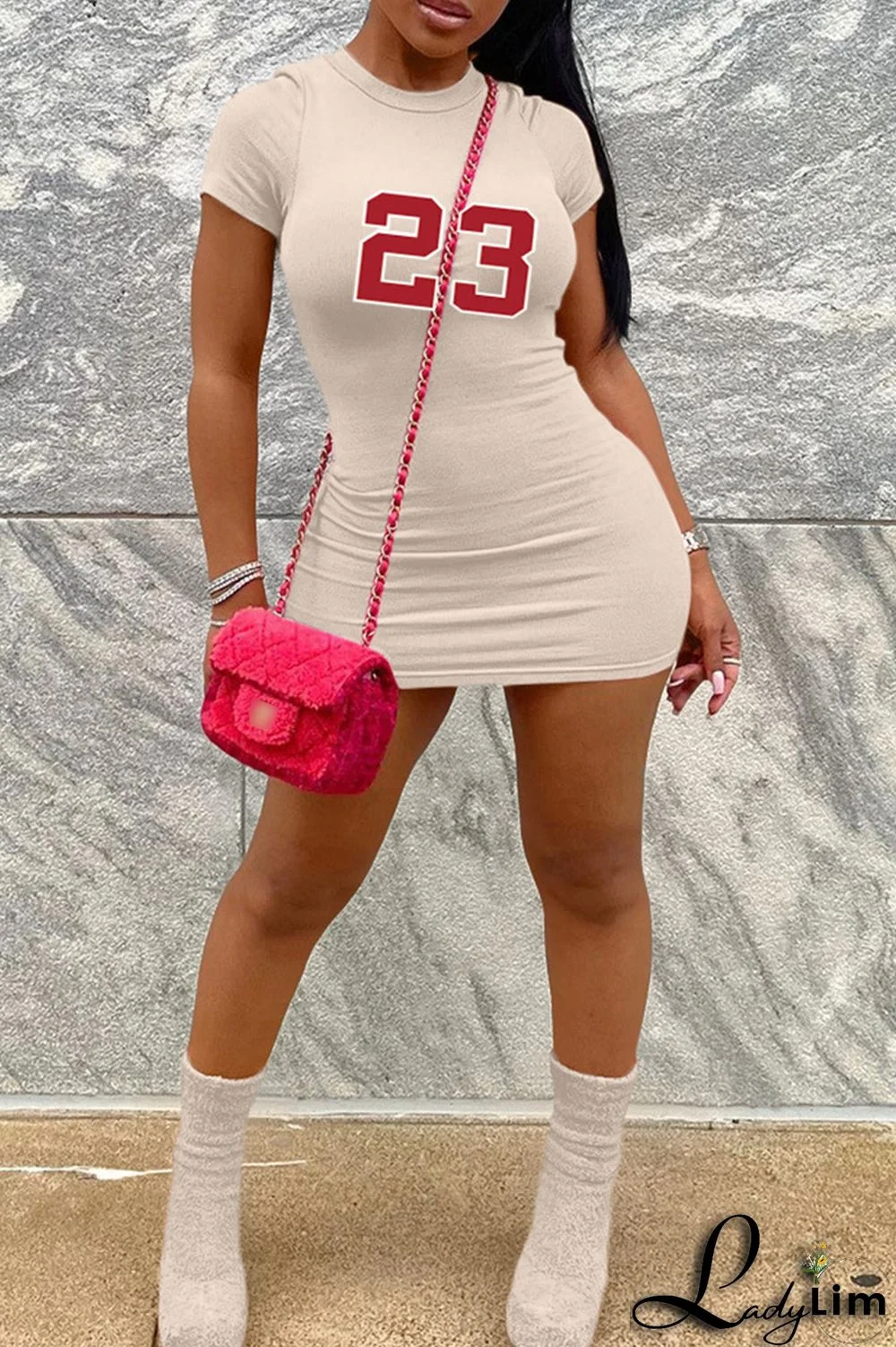 Water Blue Casual Print Basic O Neck Short Sleeve Dress