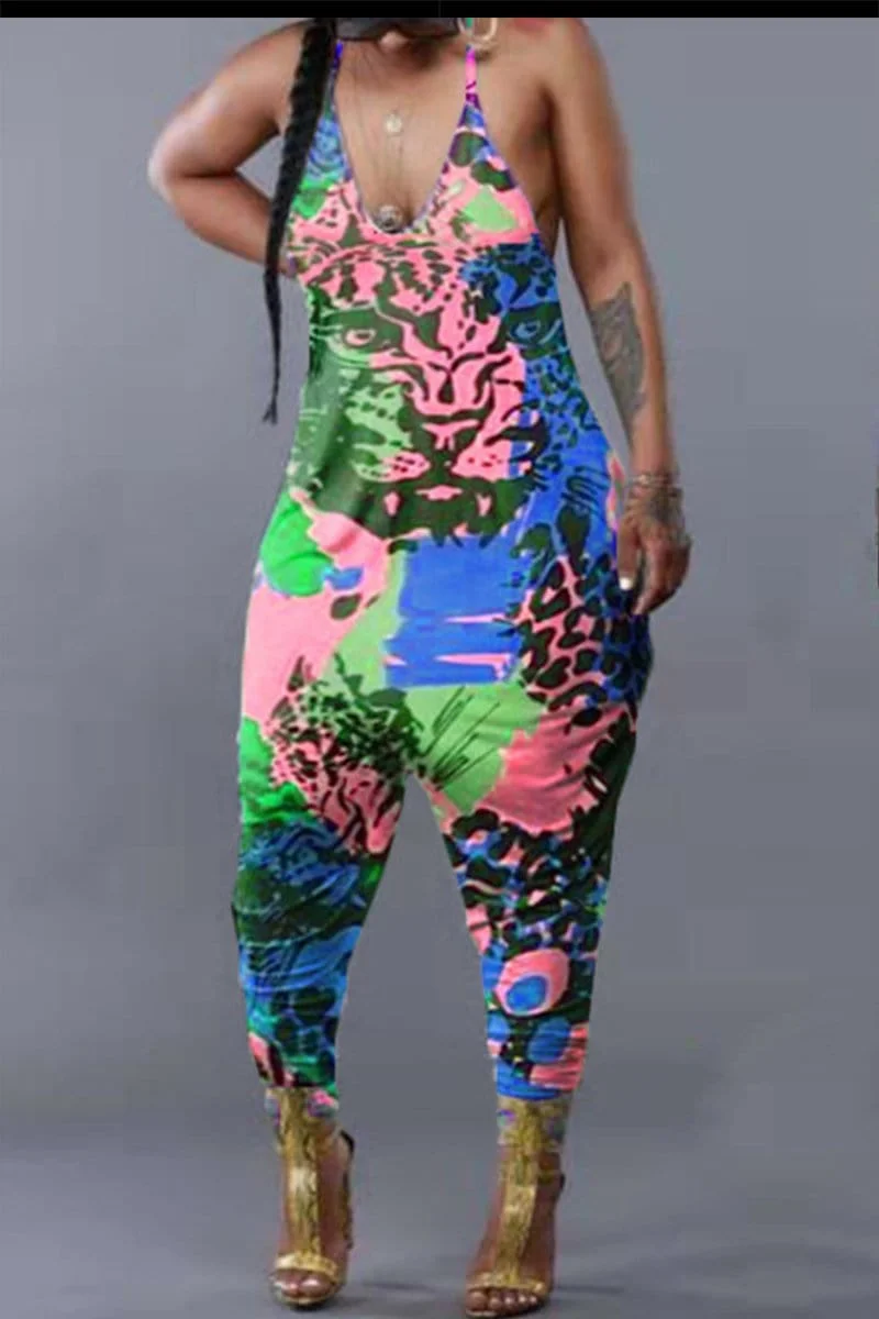 Sexy Fashion Printing Sling Jumpsuit