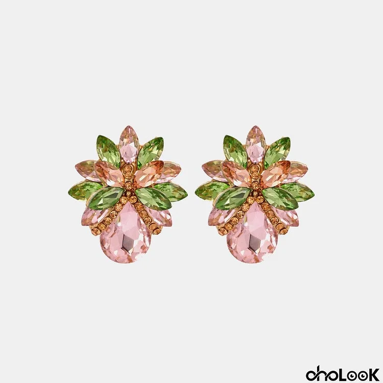 Flower Shape Glass Stone Stud Earrings