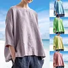 Gioiacombo&trade; Top larghi in cotone e lino con scollo tondo da donna