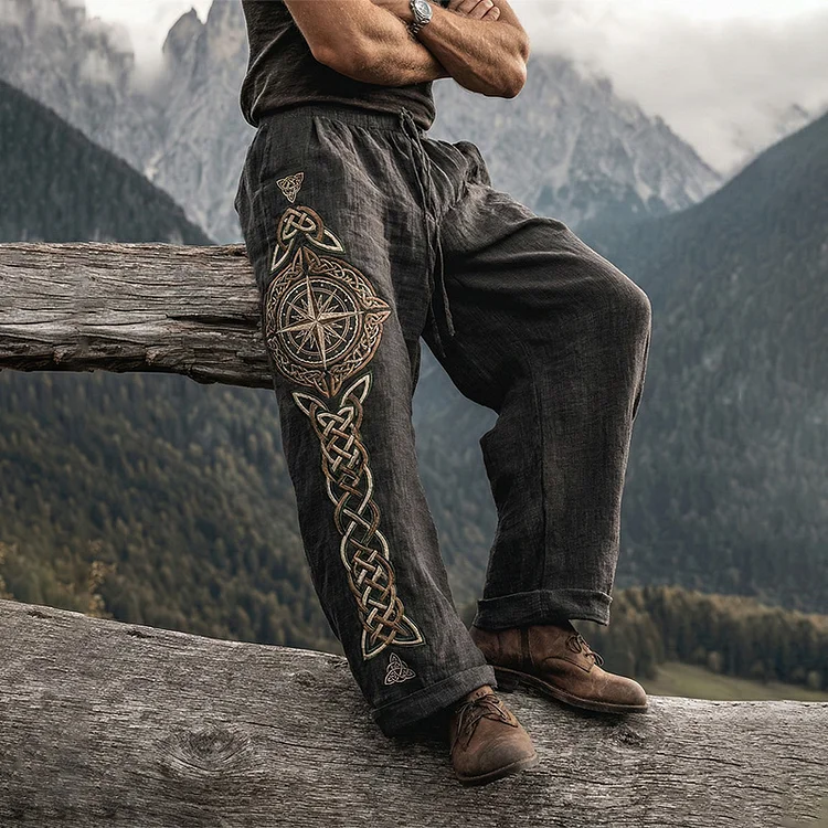 Men's Viking Tribal Jacquard Celtic Knot Inspired Art Linen Pants