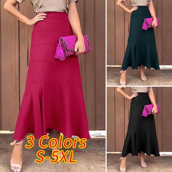 Women Umbrella Skirt High Waist Solid Color Party Casual Swing Long Skirt Plus Size - Shop Trendy Women's Clothing | LoverChic