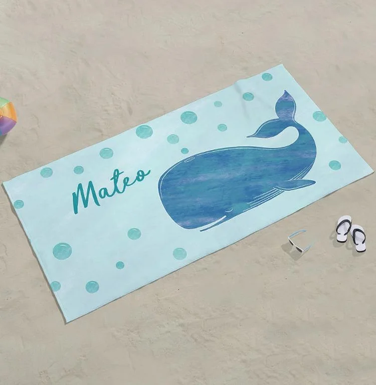 Personalized Cute Whale Summer Beach Towel With Name Gift for Family/Friends