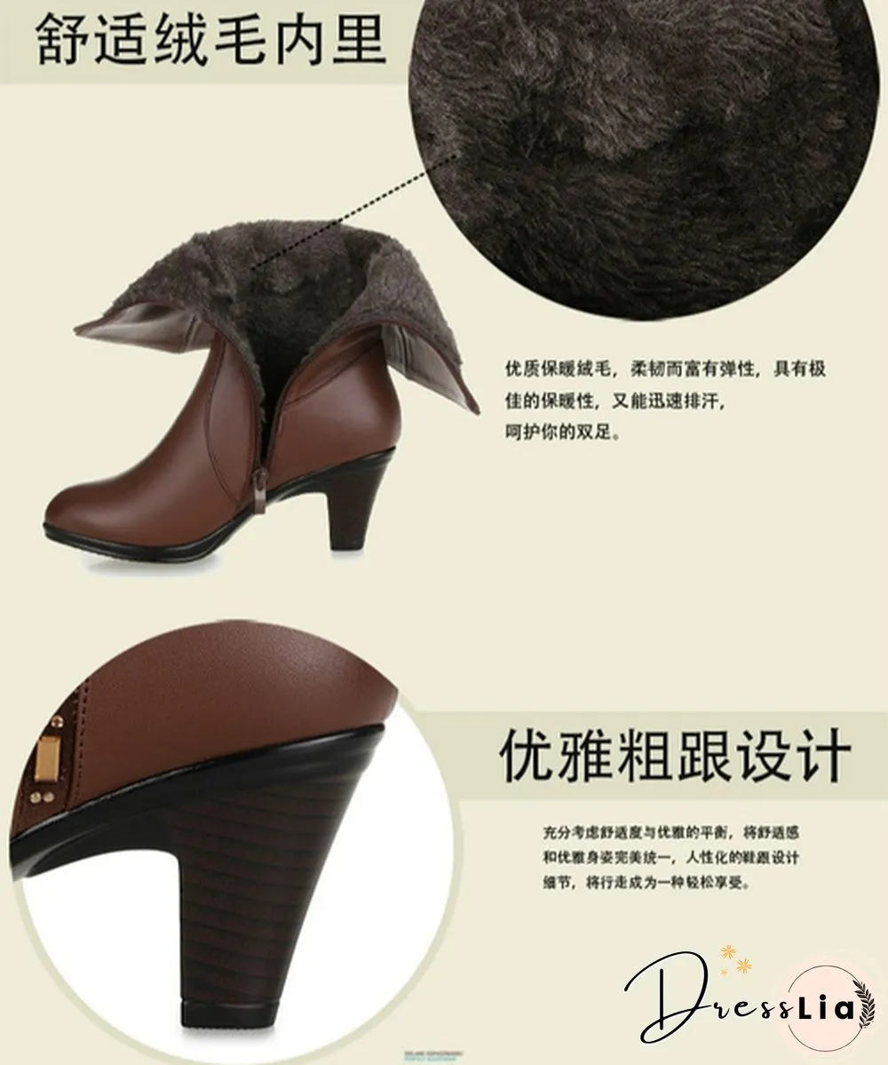 New winter boots, cotton boots, leather boots, leather boots, high-heeled wool boots