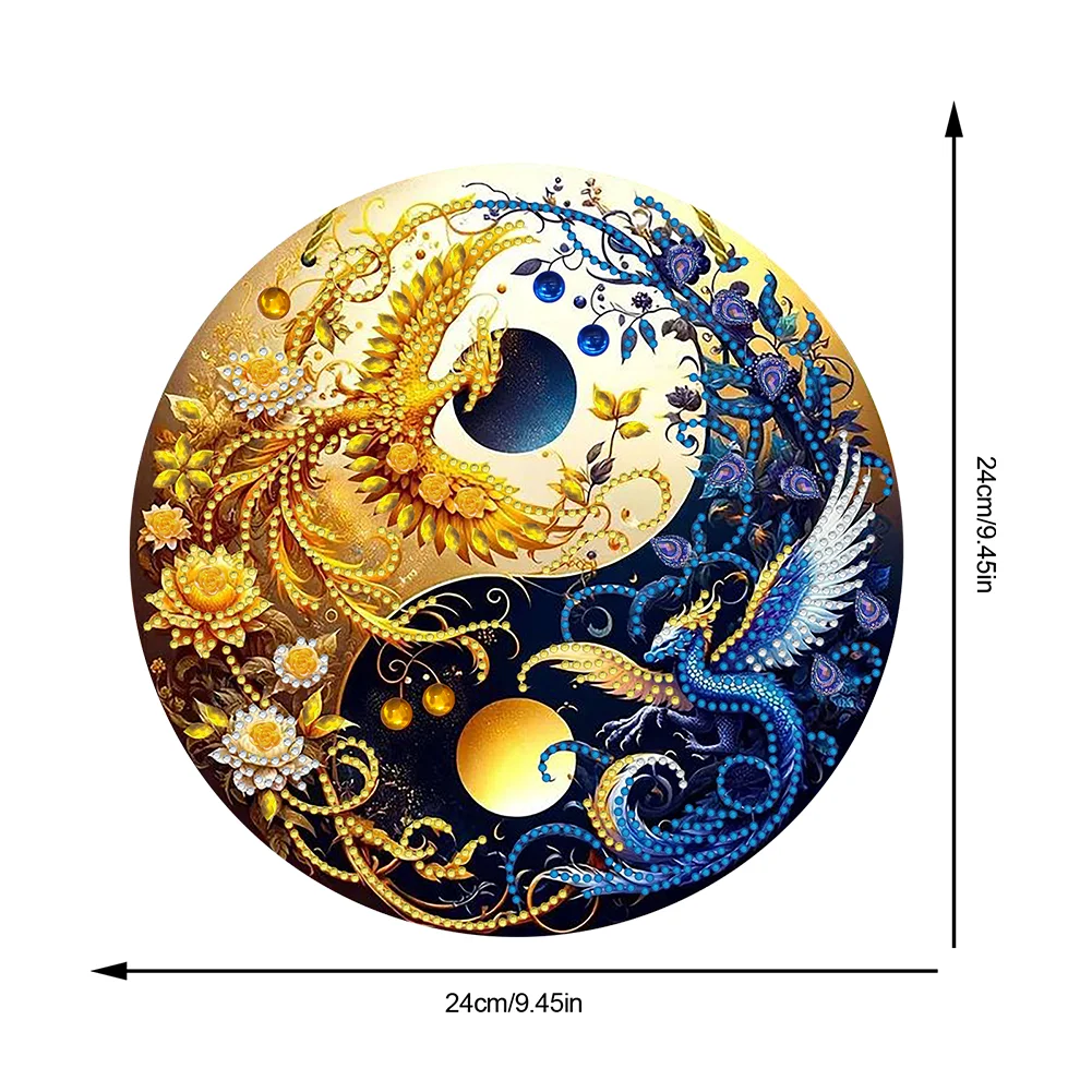 Phoenix Yin Yang 2D Flat DIY Diamond Painting Set Diamond Art Pendant Home Decor