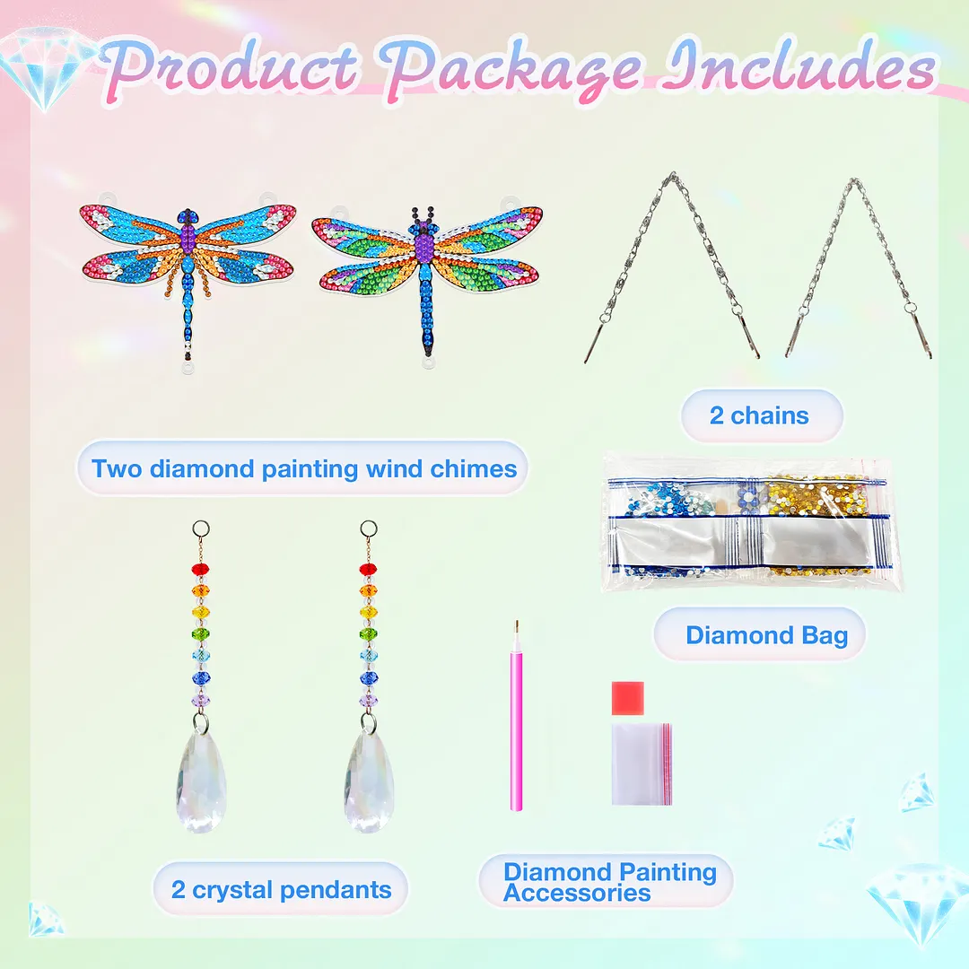 2Pcs Dragonfly DIY Double-Sided Diamond Painting Hanging Kits Diamond Painting Suncatcher Craft Kit for Home Garden Wall Decor Gift