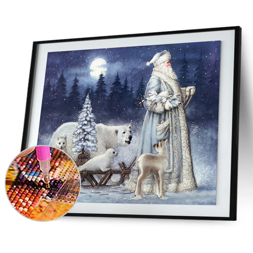 

40*30CM-Santa Claus Bear Snow Scene-Special Shaped Diamond Painting, 501 Original