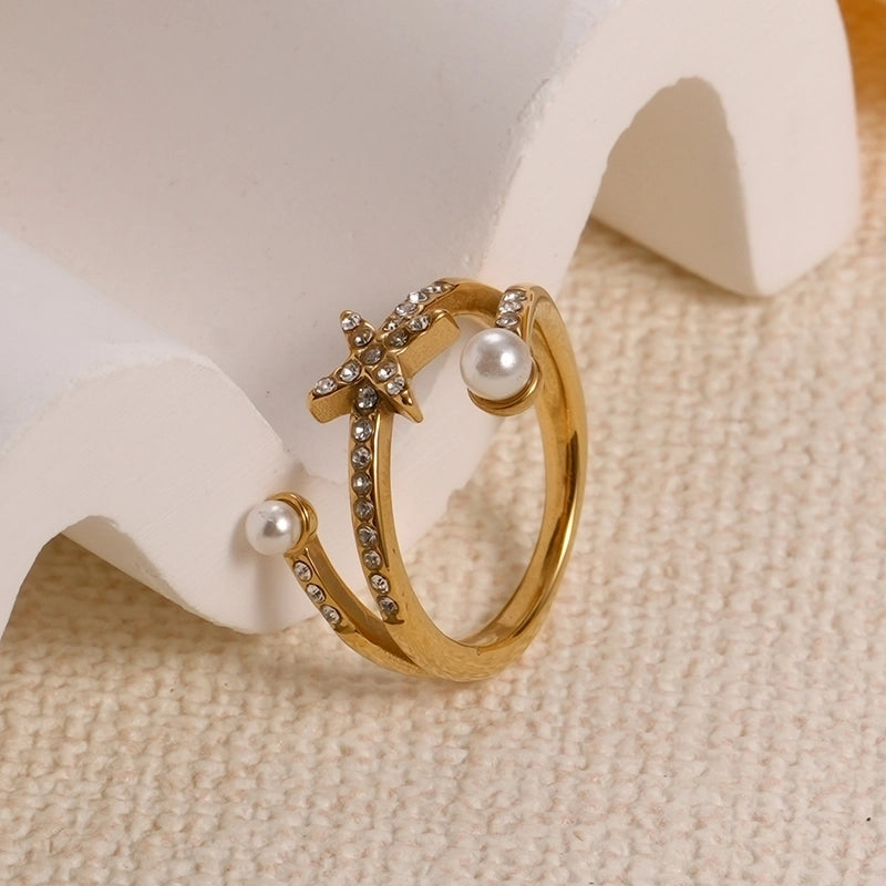 Stainless Steel Vacation Modern Style Classic Style Plating Inlay Star Pearl Zircon Rings