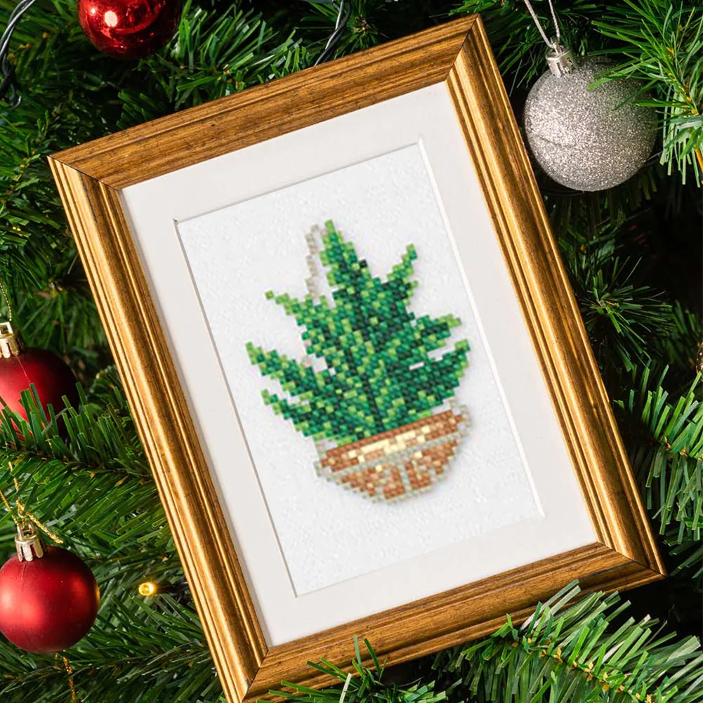 12pcs Plants DIY Mini Square Diamond Painting for Desktop Decor No Frame(14*18cm)