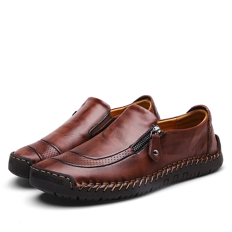 Men Hand Stitching Zipper Slip-ons Leather Shoes  Stunahome.com