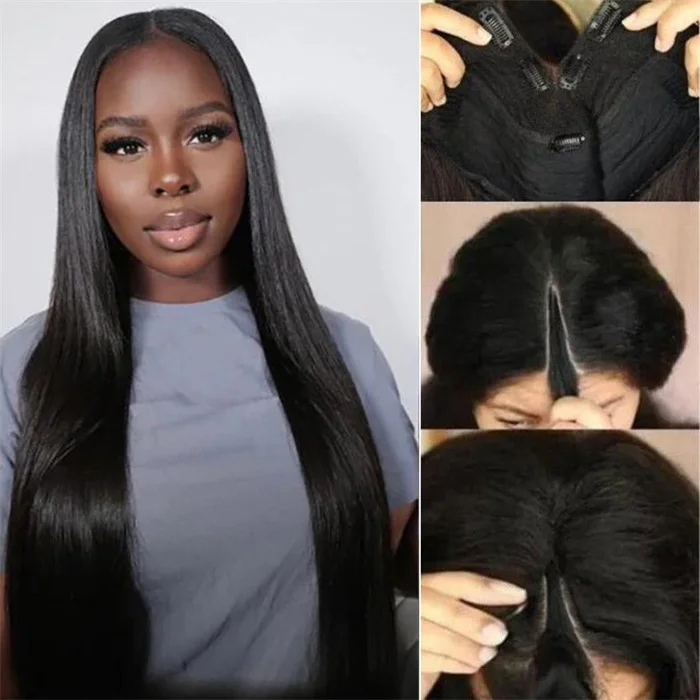 Thin V Part Wig Silky Straight Natural Scalp Wigs Without Leave Out